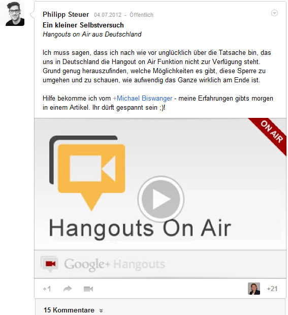 Musterbeispiel von Philipp Steuer Google+ Beitragsgestaltung: Musterbeispiel von Philipp Steuer
