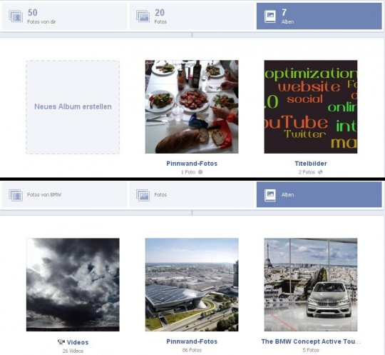 Facebook Fotogalerie auf Profil und auf Seite im Vergleich Facebook Fotogalerie auf Profil und auf Seite im Vergleich