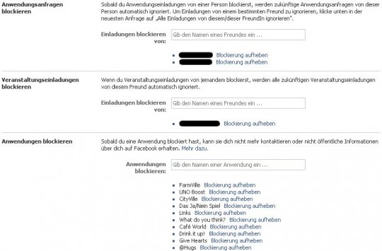 Privatsphäre-Einstellungen Blockierte Personen und Anwendungen