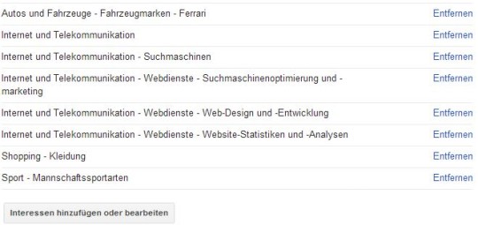 Meine Kategorien - Diese Interessen habe ich laut Google