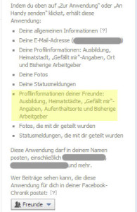 Facebook-App verlangt Zugriff aus Profilinformationen deiner Freunde