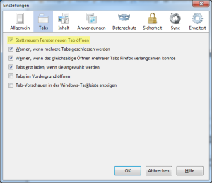 Browserstandard-Einstellung: neuer Tab statt neuem Fenster