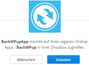 BackWPup Zugriffsberechtigung auf Dropbox