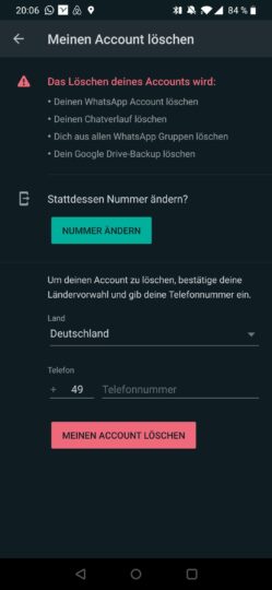 WhatsApp-Account löschen