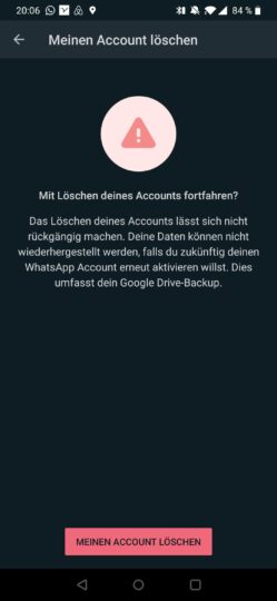 WhatsApp-Account löschen bestätigen