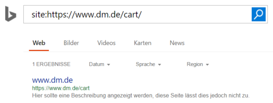 DM SERP-Snippet bei Bing mit Domain als title