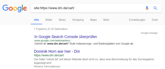 DM SERP-Snippet mit Dominik Horn war hier als Titel