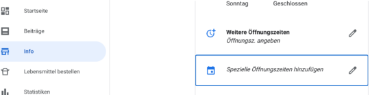 Google My Business "spezielle Öffnungszeiten" 1