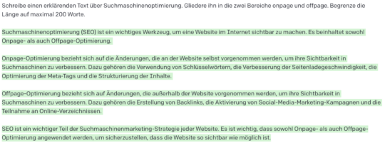 ChatGPT Text über SEO