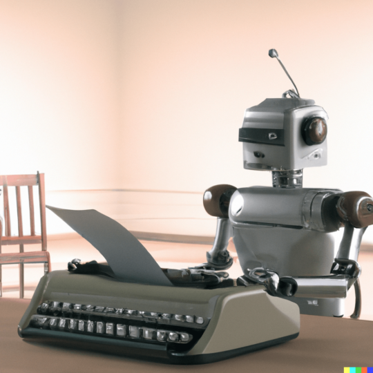 Roboter schreibt auf Schreibmaschine
