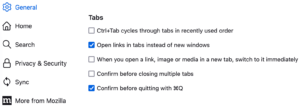 Browserstandard: _blank öffnet neuen Tab statt neuem Fenster. Quelle: Firefox